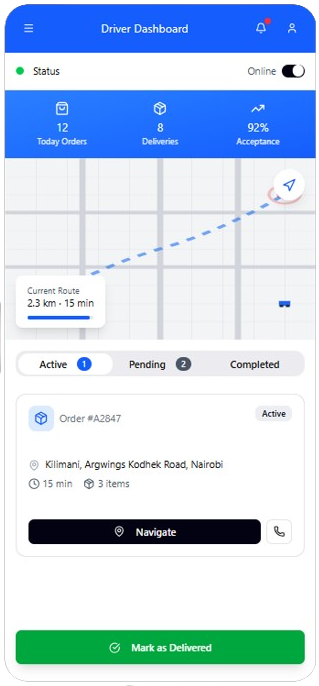 Driver Mobile App Interface
